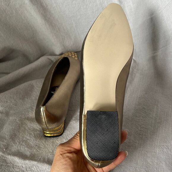 vtg 80 Annie gold slip on loafer block heel pump shoes xoxo metallic retro 7M - Picture 6 of 9